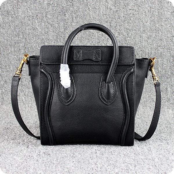 Celine Nano 20cm Luggage Leather Tote Bag - 88029 Black Original Leather - Click Image to Close