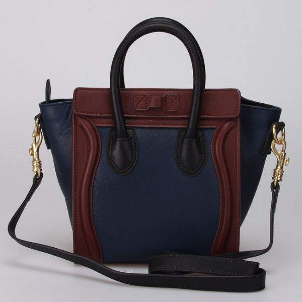Celine Nano 20cm Luggage Leather Tote Bag - 88029 Blue Brwon Black Original Leather - Click Image to Close