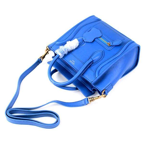 Celine Nano 20cm Luggage Leather Tote Bag - 88029 Blue Original Leather - Click Image to Close