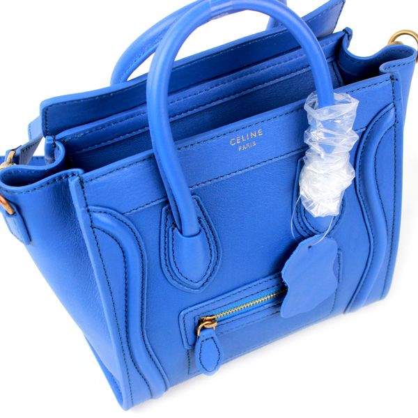 Celine Nano 20cm Luggage Leather Tote Bag - 88029 Blue Original Leather - Click Image to Close