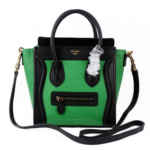 Celine Nano 20cm Luggage Leather Tote Bag - 88029 Green & Black