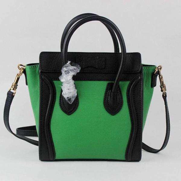 Celine Nano 20cm Luggage Leather Tote Bag - 88029 Green & Black