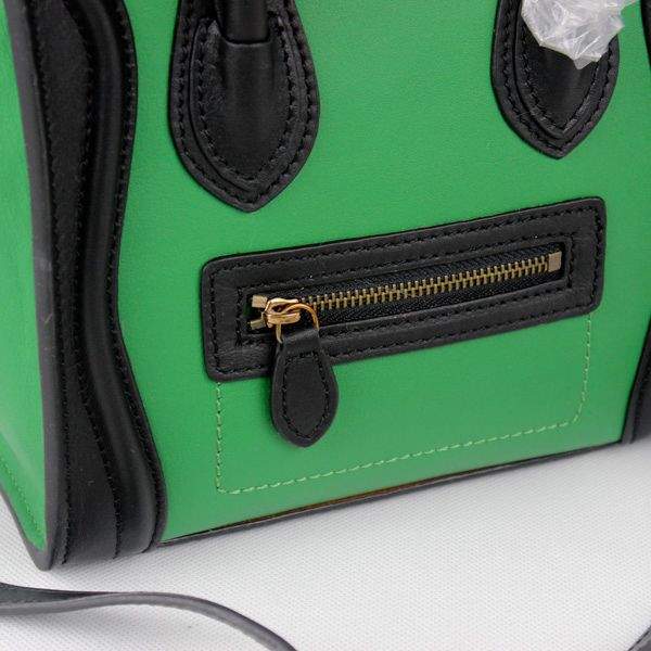 Celine Nano 20cm Luggage Leather Tote Bag - 88029 Green & Black - Click Image to Close