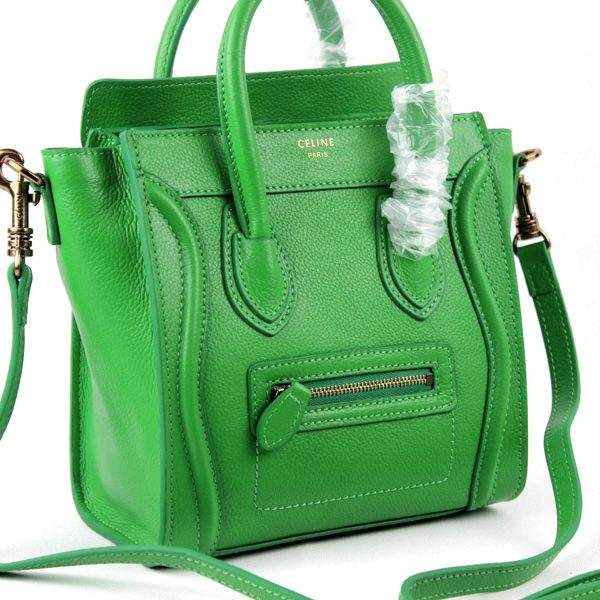 Celine Nano 20cm Luggage Leather Tote Bag - 88029 Green Calf Leather - Click Image to Close