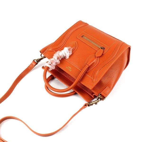 Celine Nano 20cm Luggage Leather Tote Bag - 88029 Orange - Click Image to Close