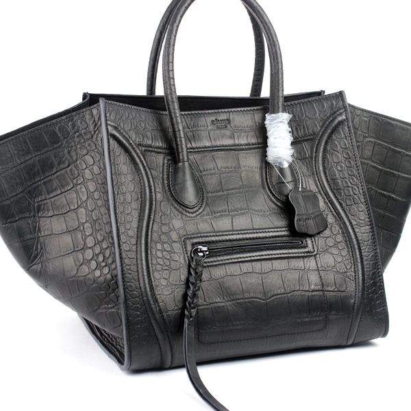 Celine Luggage Phantom Square Tote 88033 Black Croco Leather