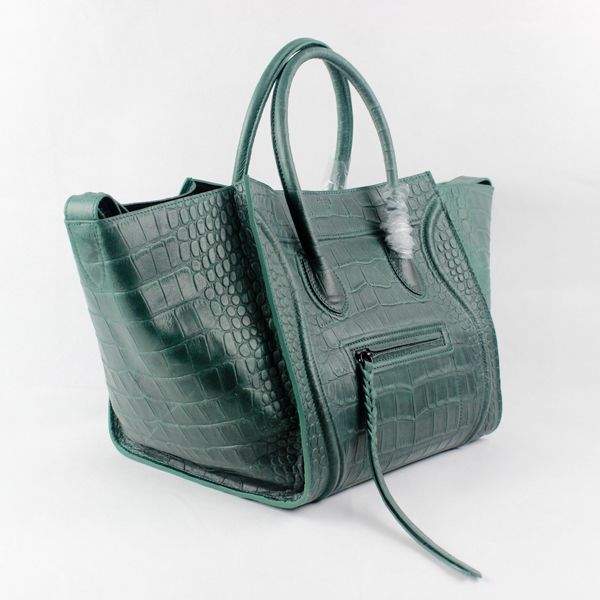 Celine Luggage Phantom Square Tote 88033 Green Croco Leather - Click Image to Close