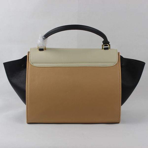 Celine Stamped Trapeze Shoulder Bag - 88037  Black Apricot White Original Leather
