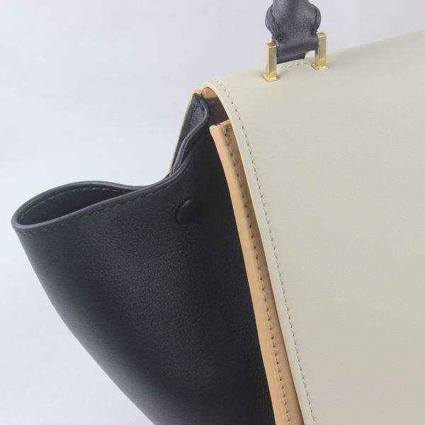 Celine Stamped Trapeze Shoulder Bag - 88037 Black Apricot White Original Leather - Click Image to Close