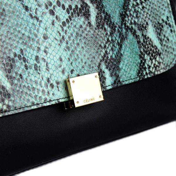 Celine Stamped Trapeze Shoulder Bag - 88037 Black Green Snake Original Leather - Click Image to Close