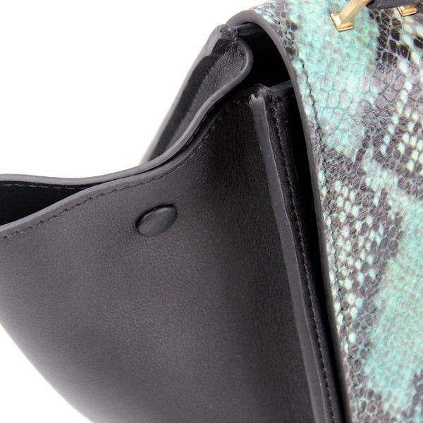 Celine Stamped Trapeze Shoulder Bag - 88037 Black Green Snake Original Leather - Click Image to Close
