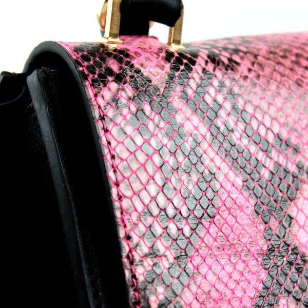 Celine Stamped Trapeze Shoulder Bag - 88037 Black RoseRed Original Snake Leather - Click Image to Close