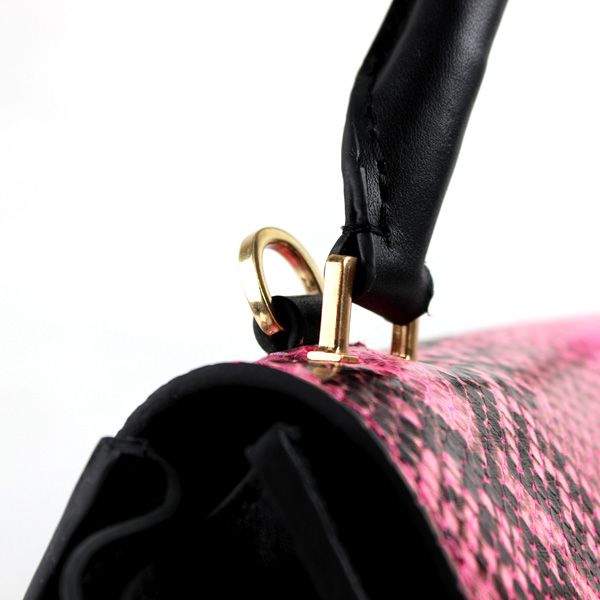 Celine Stamped Trapeze Shoulder Bag - 88037 Black RoseRed Original Snake Leather - Click Image to Close
