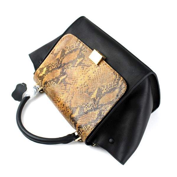 Celine Stamped Trapeze Shoulder Bag - 88037 Black & Yellow Original Snake Leather