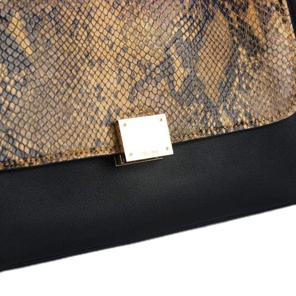 Celine Stamped Trapeze Shoulder Bag - 88037 Black & Yellow Original Snake Leather