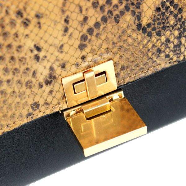 Celine Stamped Trapeze Shoulder Bag - 88037 Black & Yellow Original Snake Leather - Click Image to Close