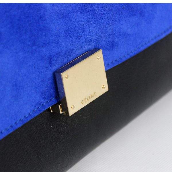 Celine Stamped Trapeze Shoulder Bag - 88037 Blue Black Apricot Original Leather - Click Image to Close
