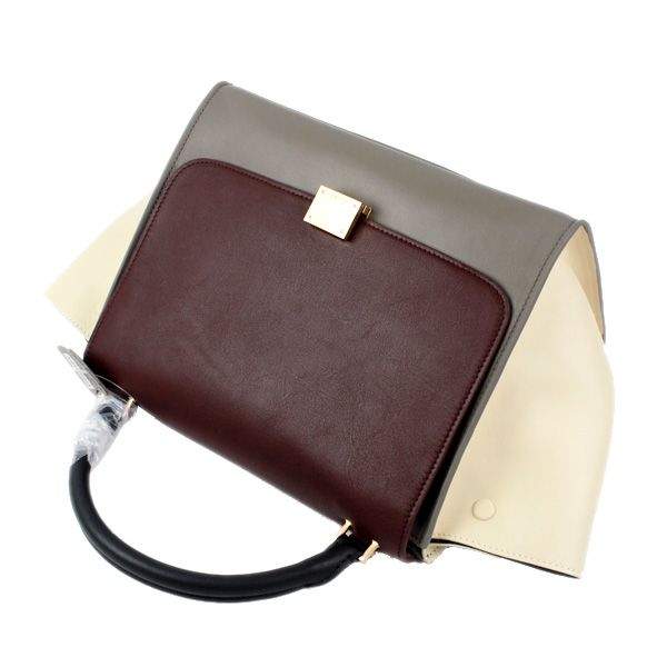 Celine Stamped Trapeze Shoulder Bag - 88037 Red Grey Cream Original Leather