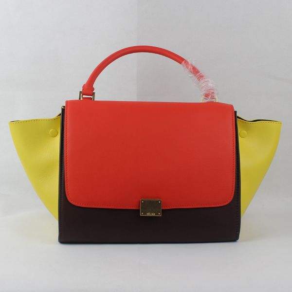 Celine Stamped Trapeze Shoulder Bag - 88037 Yellow Brown Red Original Leather - Click Image to Close