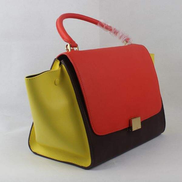 Celine Stamped Trapeze Shoulder Bag - 88037 Yellow Brown Red Original Leather - Click Image to Close