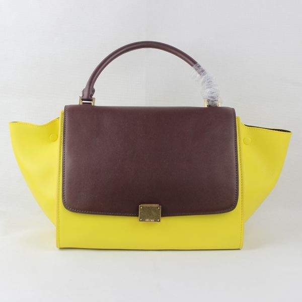 Celine Stamped Trapeze Shoulder Bag - 88037 Yellow Red Coffee Original Leather