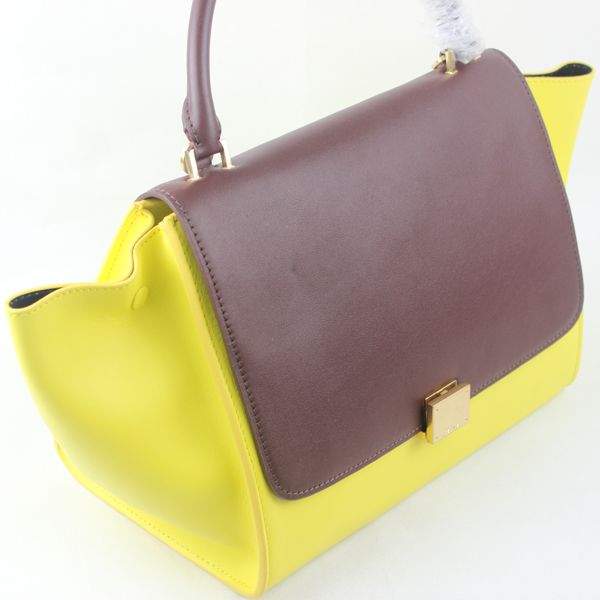 Celine Stamped Trapeze Shoulder Bag - 88037 Yellow Red Coffee Original Leather