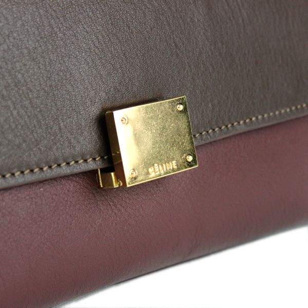 Celine Stamped Trapeze Shoulder Bag - 88037 Red Brown Khaki Original Leather