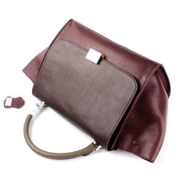 Celine Stamped Trapeze Shoulder Bag - 88037 Red Brown Khaki Original Leather
