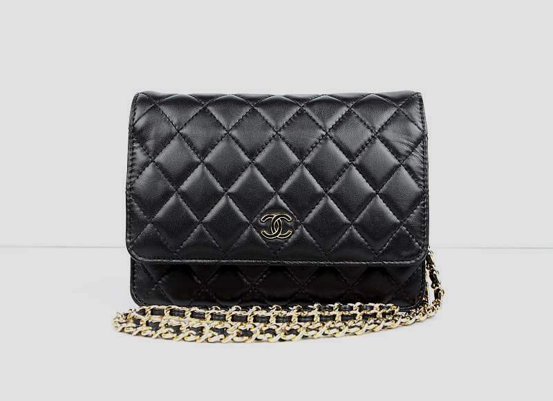 2012 New Arrival Chanel 33814 Black Lambskin Clutch Bag With Gold Hardware