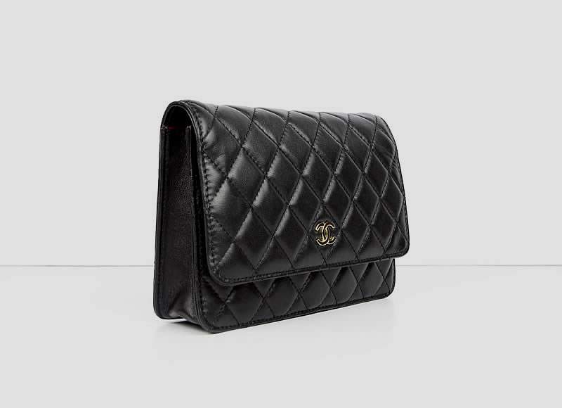 2012 New Arrival Chanel 33814 Black Lambskin Clutch Bag With Gold Hardware