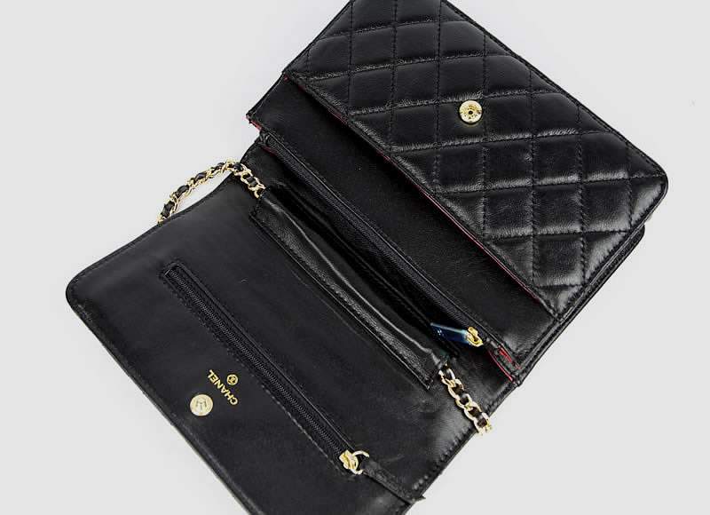 2012 New Arrival Chanel 33814 Black Lambskin Clutch Bag With Gold Hardware