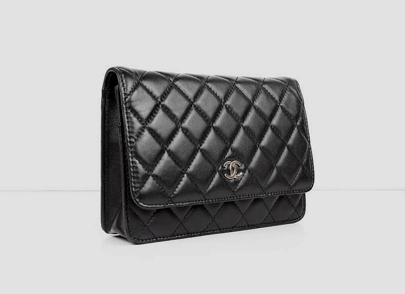 2012 New Arrival Chanel 33814 Black Lambskin Clutch Bag With Silver Hardware