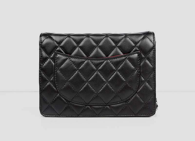 2012 New Arrival Chanel 33814 Black Lambskin Clutch Bag With Silver Hardware