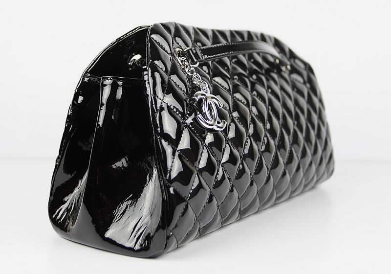 2012 New Arrival Chanel Mademoiselle Bowling Bag 49854 Blacke Shiny Leather - Click Image to Close