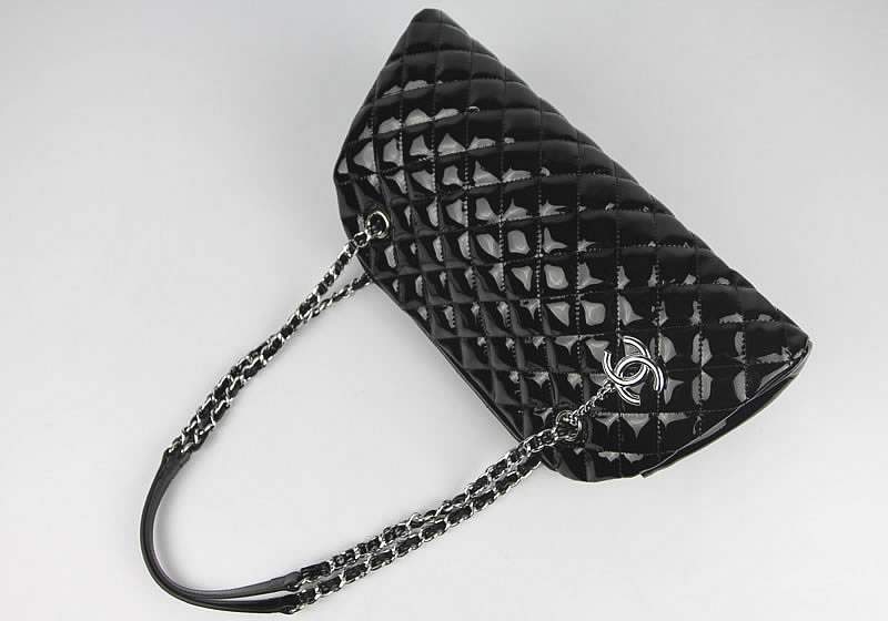 2012 New Arrival Chanel Mademoiselle Bowling Bag 49854 Blacke Shiny Leather - Click Image to Close