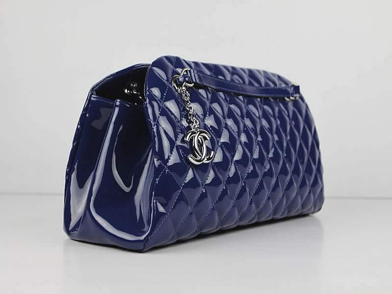 2012 New Arrival Chanel Mademoiselle Bowling Bag 49854 Blue Shiny Leather