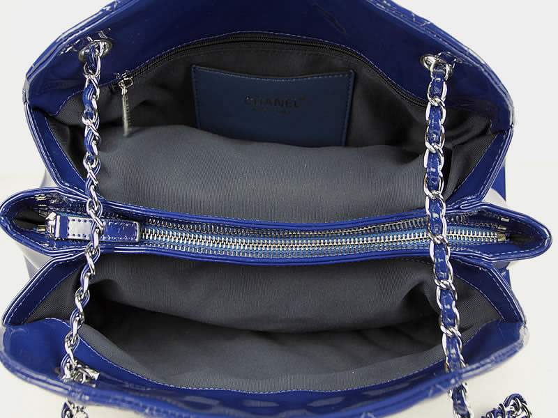 2012 New Arrival Chanel Mademoiselle Bowling Bag 49854 Blue Shiny Leather