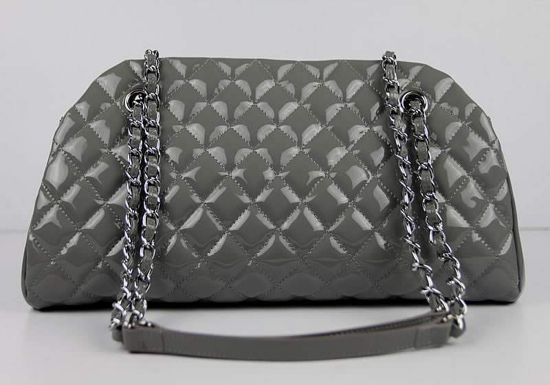 2012 New Arrival Chanel Mademoiselle Bowling Bag 49854 Grey Shiny Leather - Click Image to Close