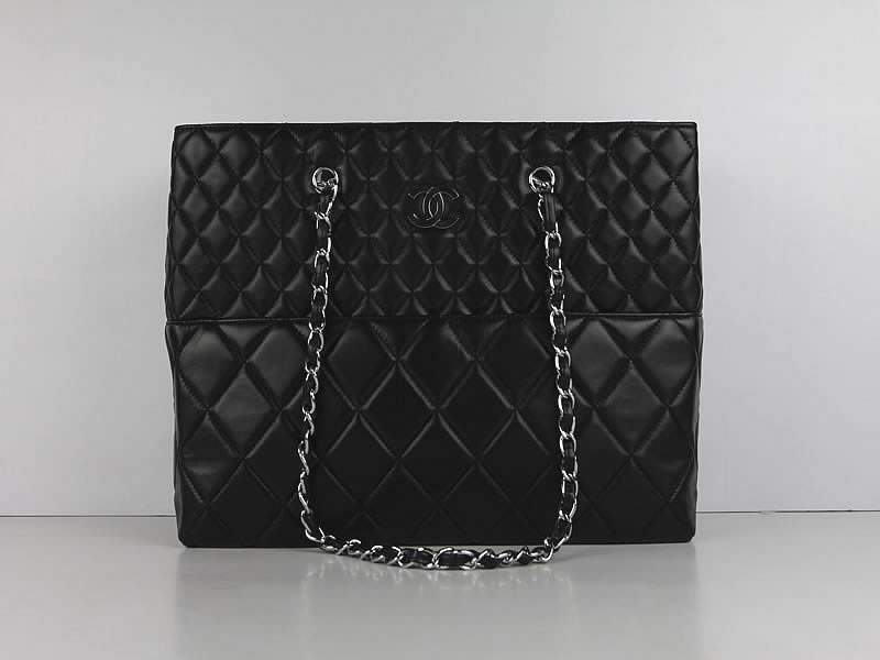 2012 New Arrival Chanel 50979 Black Glazed Crackled Leather Large Quilted Tote Bags