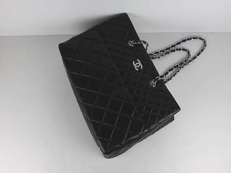 2012 New Arrival Chanel 50979 Black Glazed Crackled Leather Large Quilted Tote Bags