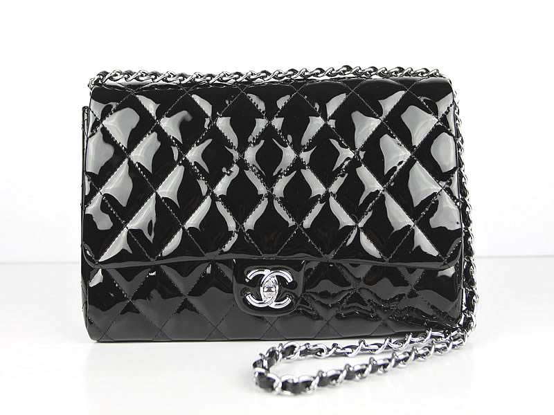 2012 New Arrival Chanel 2.55 Double Flap Bag Patent Leather 65051 Black - Click Image to Close
