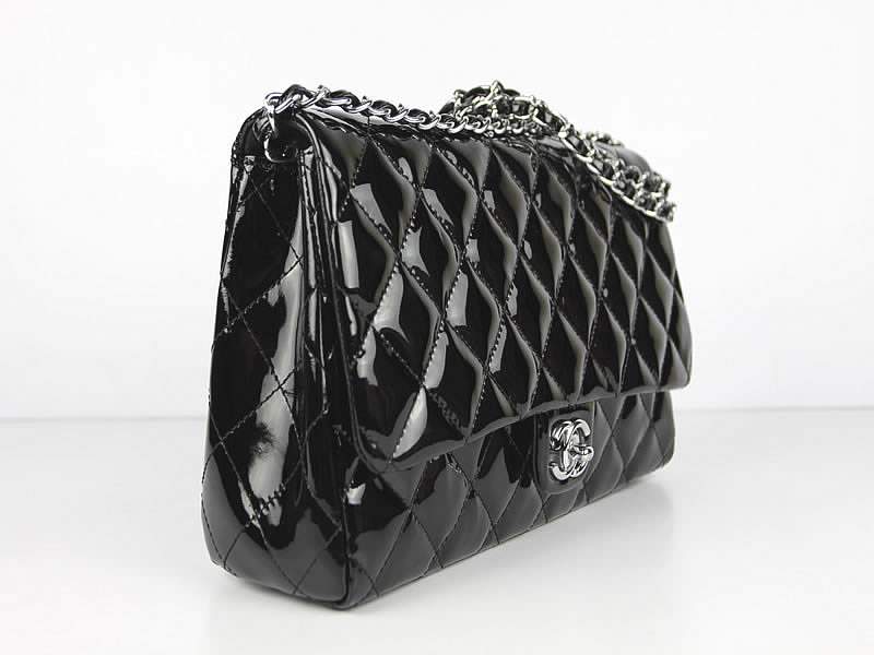 2012 New Arrival Chanel 2.55 Double Flap Bag Patent Leather 65051 Black - Click Image to Close