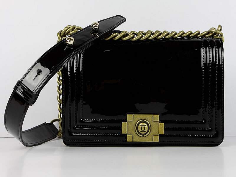 2012 New Arrival Chanel 66713 Le Boy Flap Shoulder Bag In Glazed Patent Black