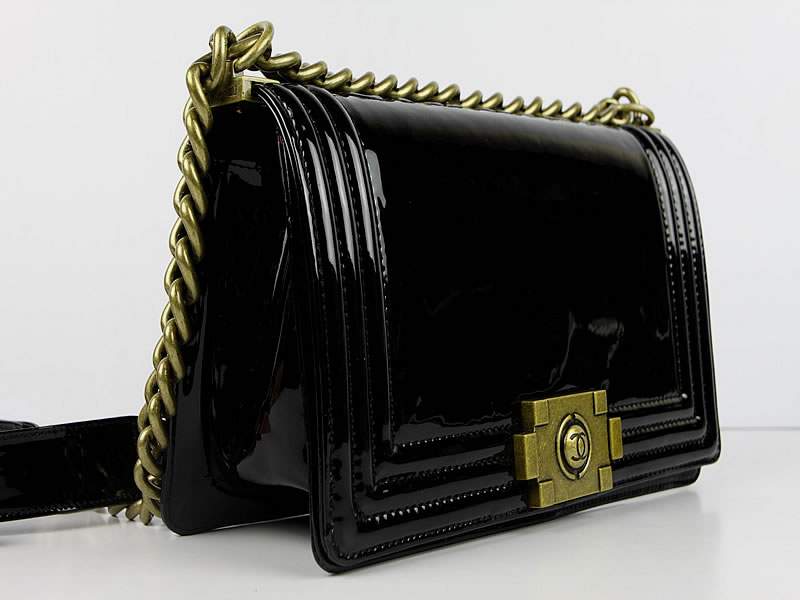 2012 New Arrival Chanel 66713 Le Boy Flap Shoulder Bag In Glazed Patent Black - Click Image to Close