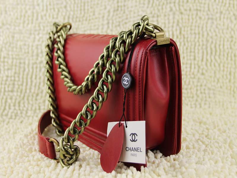 2012 New Arrival Chanel 66713 Le Boy Flap Shoulder Bag In Glazed Calfskin Red