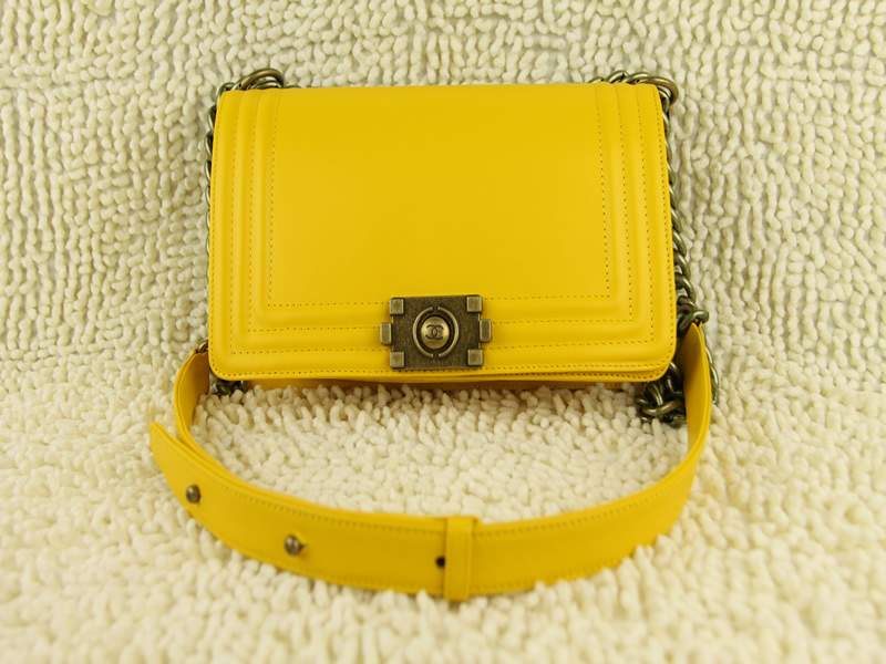 2012 New Arrival Chanel 66713 Le Boy Flap Shoulder Bag In Glazed Calfskin - Yellow - Click Image to Close