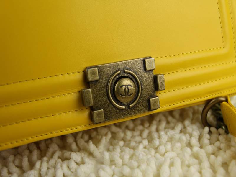 2012 New Arrival Chanel 66713 Le Boy Flap Shoulder Bag In Glazed Calfskin - Yellow