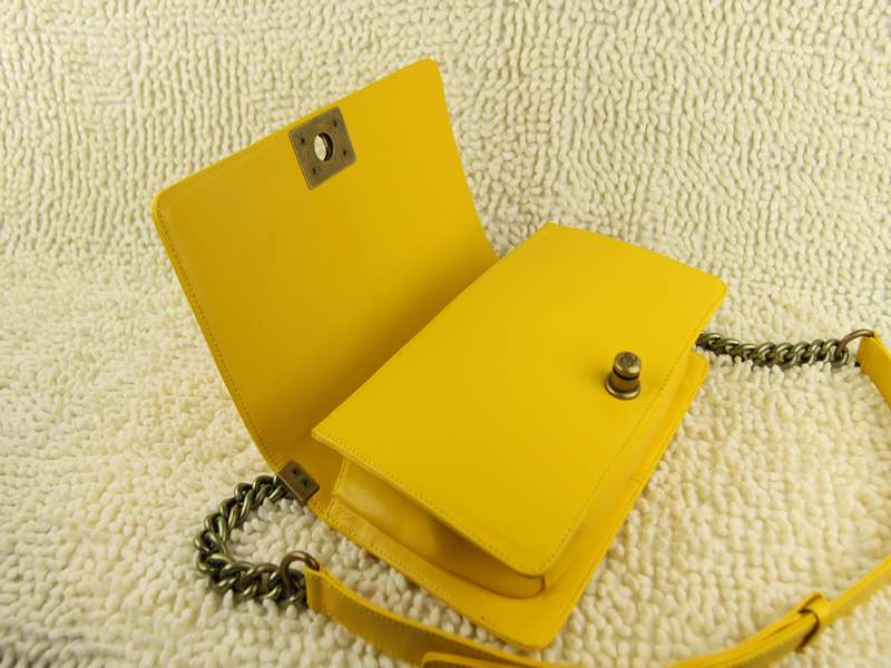 2012 New Arrival Chanel 66713 Le Boy Flap Shoulder Bag In Glazed Calfskin - Yellow - Click Image to Close