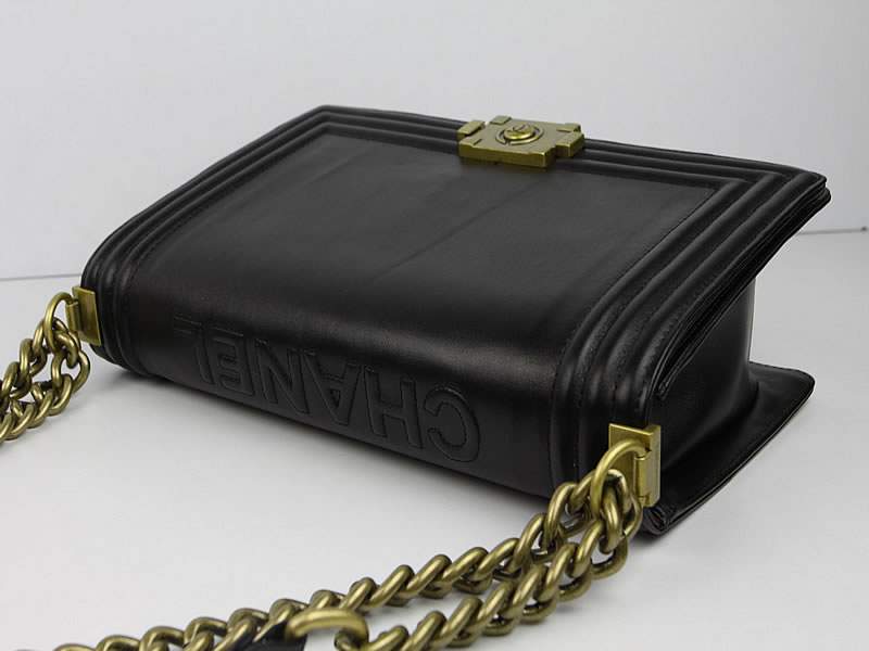 2012 New Arrival Chanel 66714 Le Boy Flap Shoulder Bag In Glazed Calfskin Black with Gold Hardware - Click Image to Close