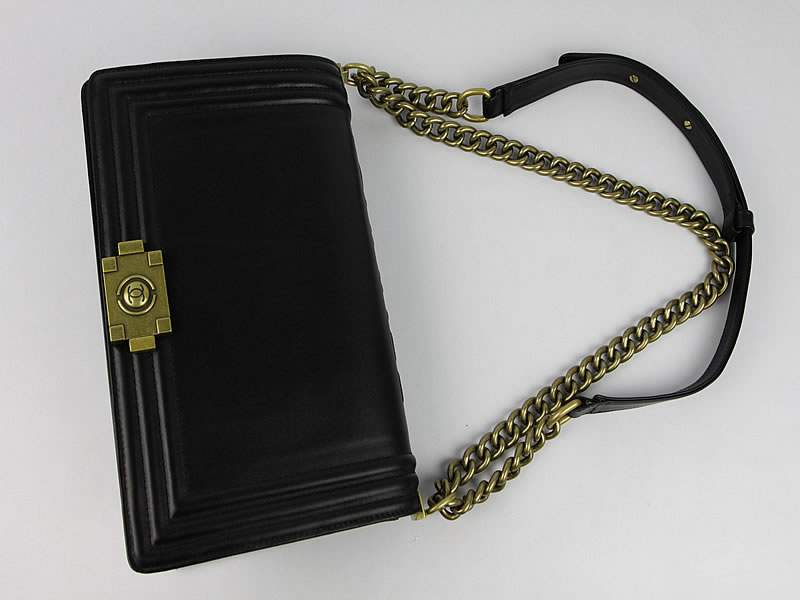 2012 New Arrival Chanel 66714 Le Boy Flap Shoulder Bag In Glazed Calfskin Black with Gold Hardware
